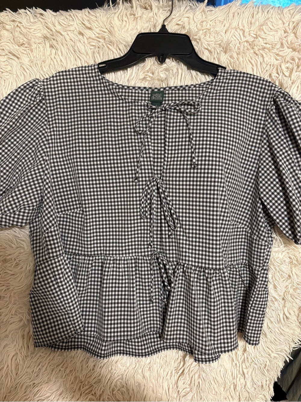 wild fable Black and White Gingham Tie-Front Peplum Top